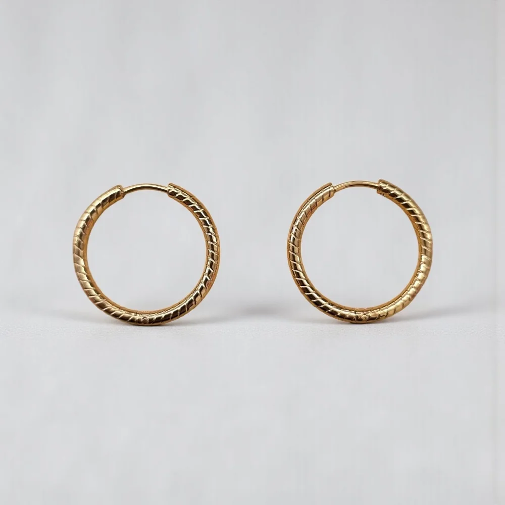 Stainless Steel Gold‎ Accent Design Hoop Earrings | 25mm| Tarnish Resistant